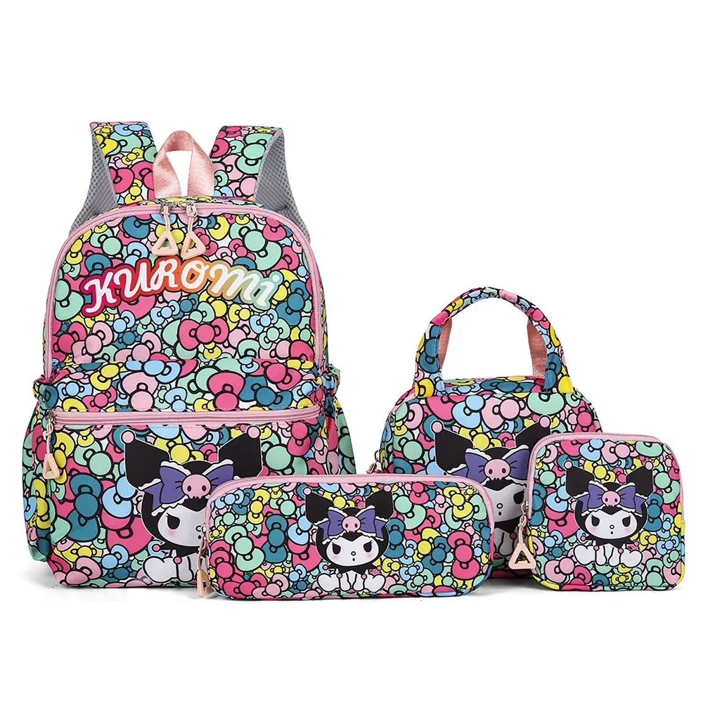 Kuromi Backpack Set 4pcs Pink Multicolor Hello Kitty Melody Pencil Case